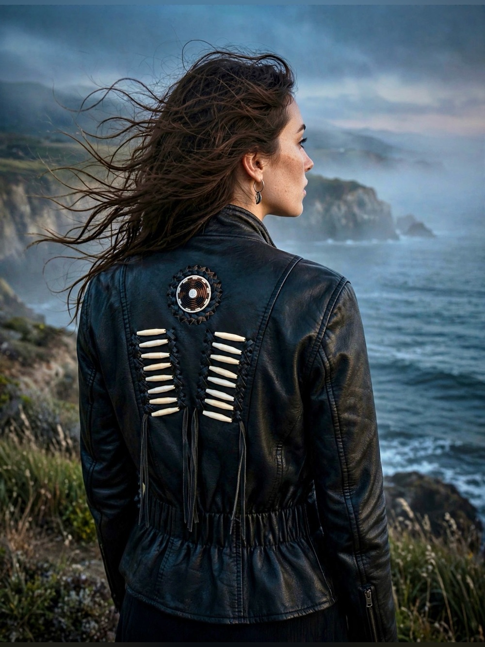 Vintage Force1 Leather Jacket with Beaded Back Detail